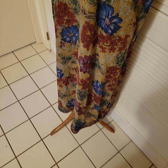 Vintage 80s Floral Cotton Nightgown Flow Dress Yoke Nightwear XL Green Sheer - Picture 6 of 7